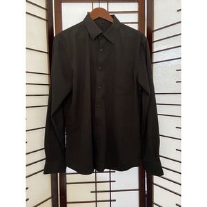 Men's Medium Black Button Up Long Sleeve Poly Blend Dress Shirt M